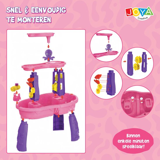 Joya Creative Watertafel Meisjes - Roze Waterspeeltafel - 34-delig accessoire set - Waterval Effect – Afmeting 59x38,5x73 cm – Activiteitentafel met Water Voor Buiten en Tuin