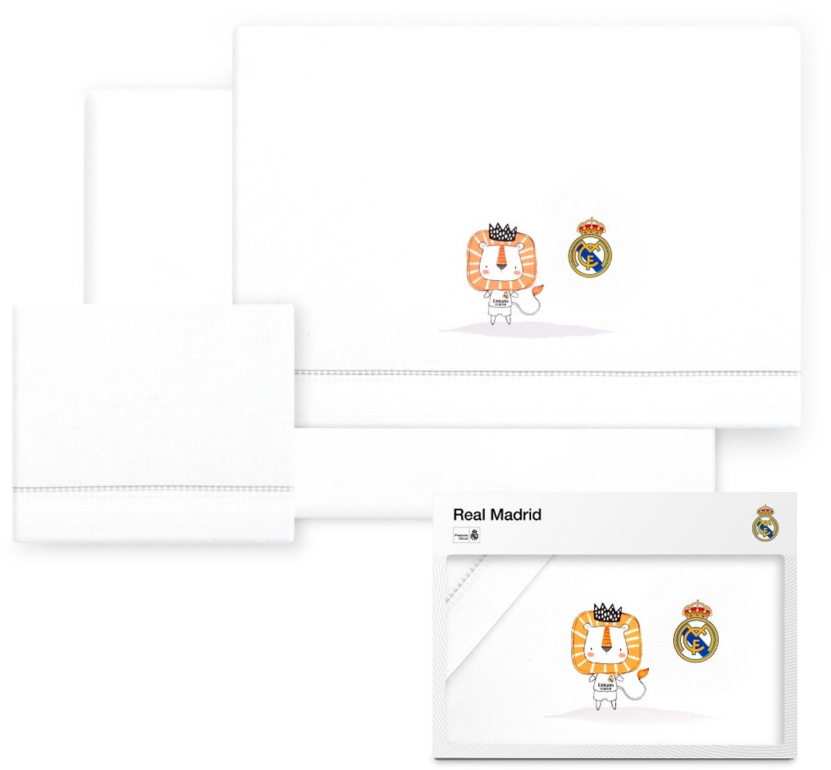 REAL MADRID™ kinderwagen lakenset - 70x50 cm - wit/grijs - 100% katoen