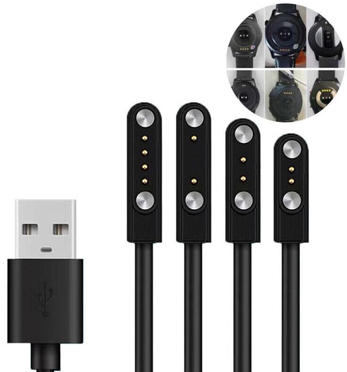 Magnetische Oplaadkabel USB voor Smartwatches met 2-Pins Aansluiting