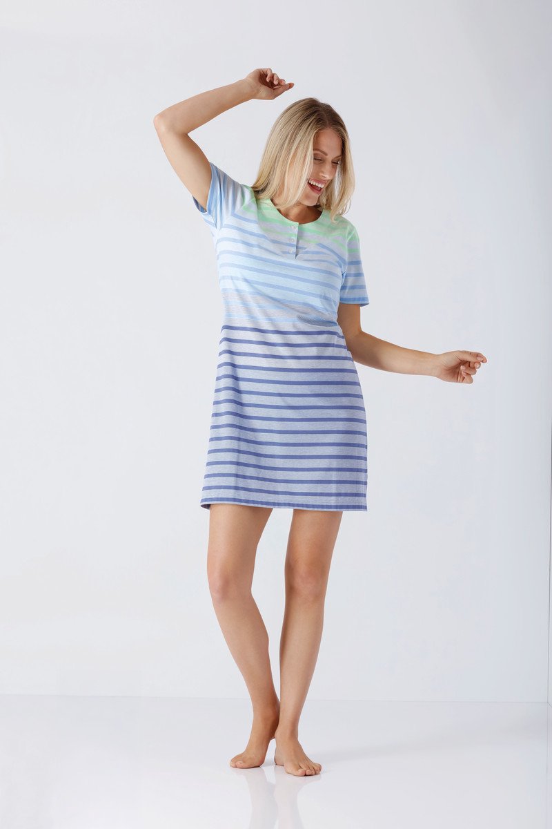 Hajo Blauw gestreept nachthemd Hajo - Blauw - Maat - 36/38