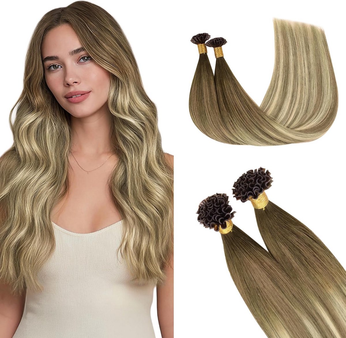 Echte Haarverlenging U-Tip Hot Fusion Keratine 55 cm 50g - 1g/Strand Remy Haar