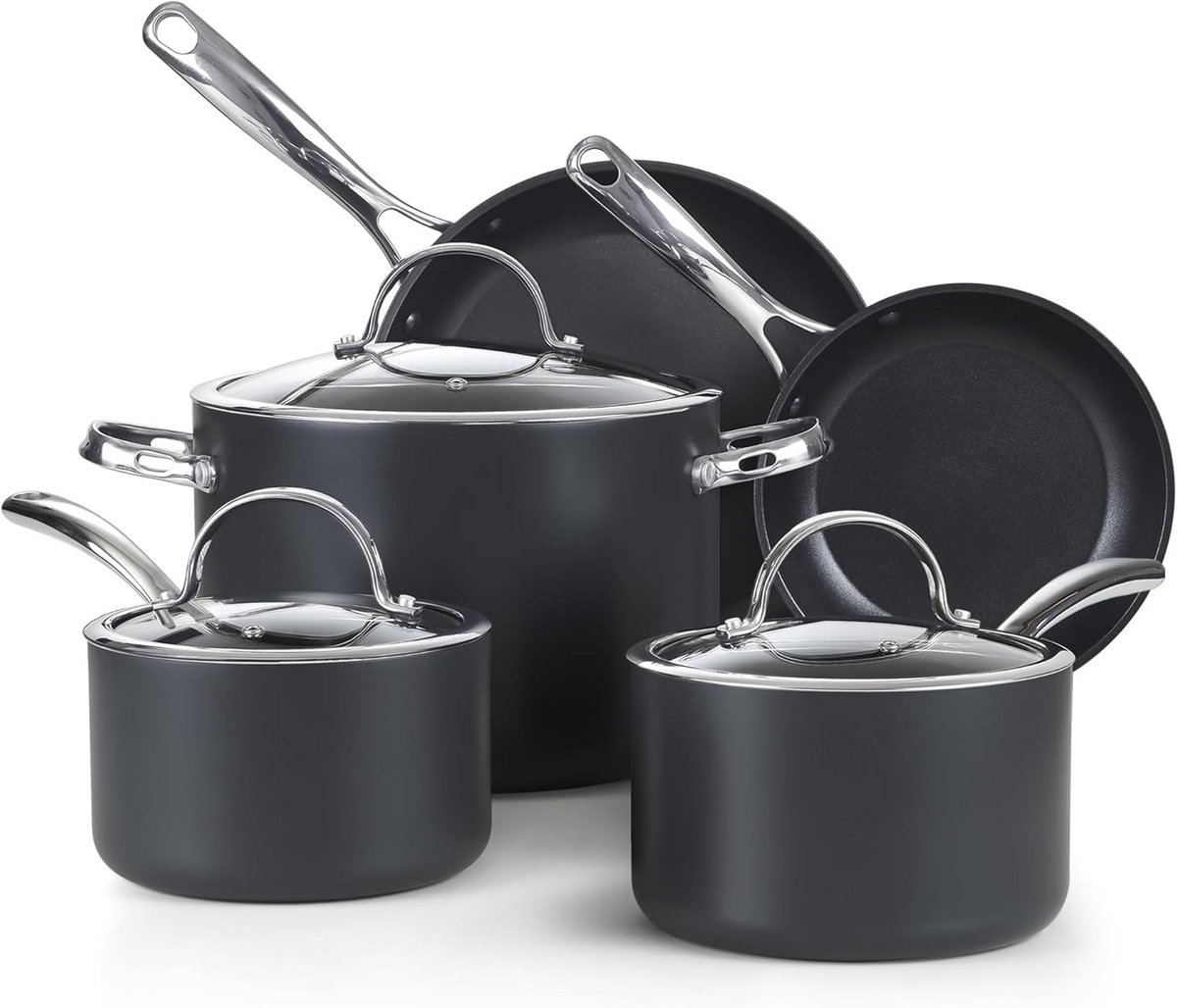 Pannenset Antiaanbaklaag Hard Geanodiseerd Aluminium Zwart