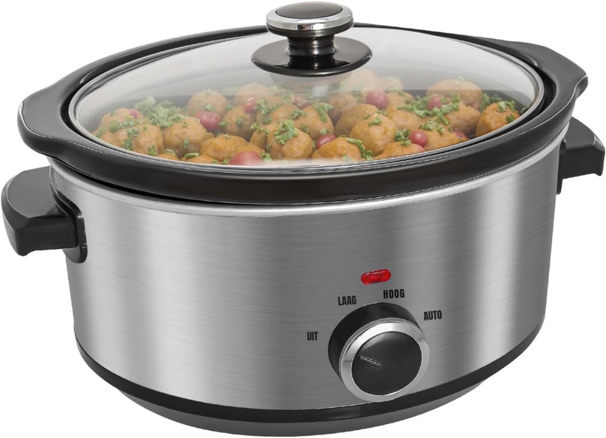 Zyrex® Slowcooker met timer - Slowcooker - Crockpot - Zilver - 24cm x 31cm x 20cm