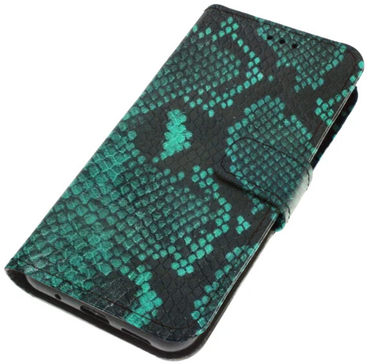 Echt leer hoesje geschikt voor Samsung Galaxy S23 Groen-zwart kalfsleer met lichte schubben