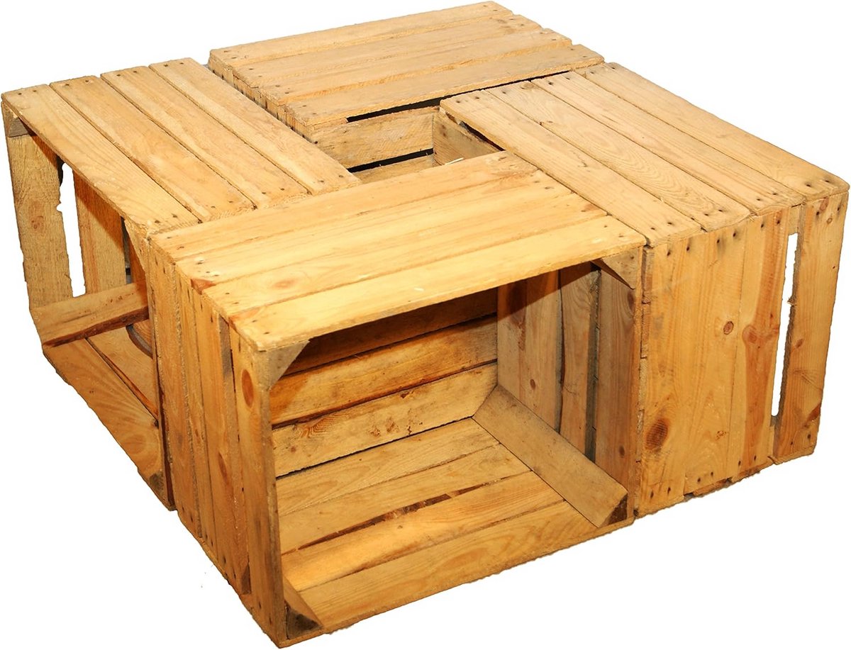 Set van 4 Gebruikte Houten Fruitkisten / Wijnkisten - Robuust en Decoratief