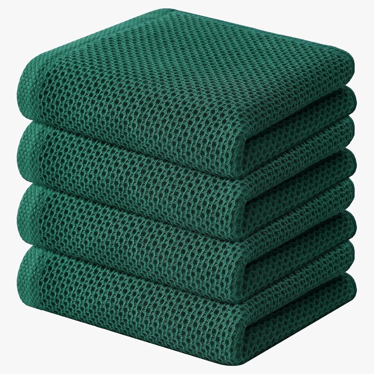 Set van 4 Keukendoeken 100% Katoen Wafelstructuur Zeer Absorberend 33x71 cm Donkergroen