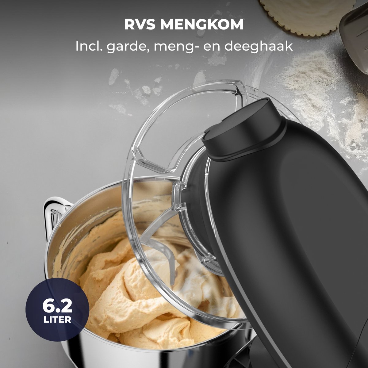 Fentic Keukenmachine – 2000W – Keukenrobot – Foodprocessor - 6,2L Mengkom – Incl. Vleesmolen, Blender en extra Accessoires – Zwart — afbeelding 4