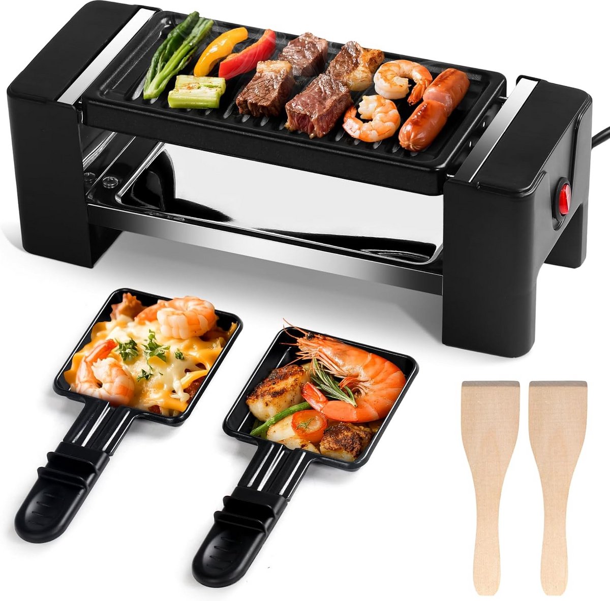 Compacte Raclettegrill voor 2 Personen - Inclusief Mini-Pannetjes