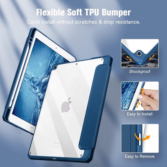 Transparante Beschermhoes voor iPad 10.2 inch (9e/8e/7e Generatie) - Schokbestendig met Potloodhouder en Auto Sluimerfunctie van Merkloos — afbeelding 2