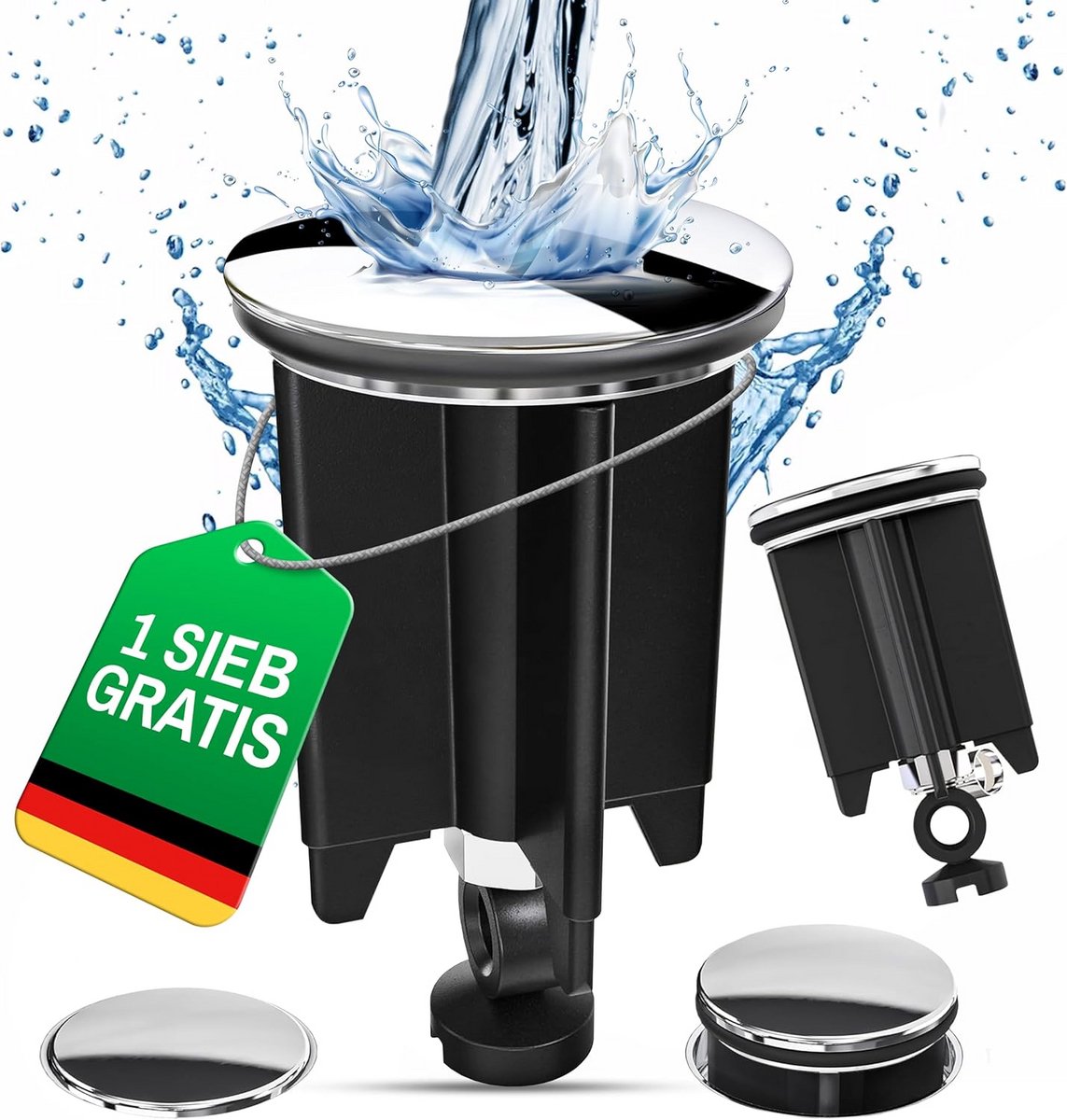 Verstelbare Zwarte Wastafelstop Diameter 40mm voor Standaard Afvoeren
