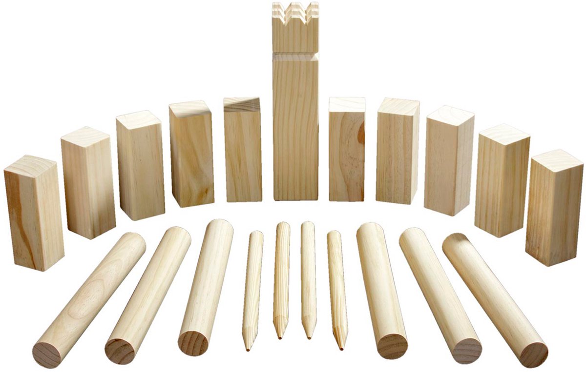 Philos Dennenhouten Kubb spel original 31x28cm — afbeelding 4