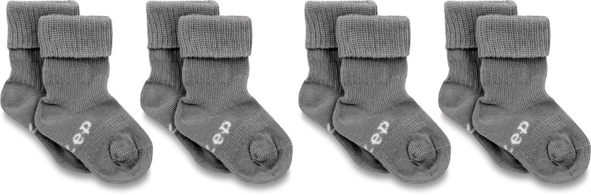 KipKep Blijf-Sokjes 4 paar - maat: 0-6 maanden - Pebble Grey - Grijs - Bio-katoen - Voordeelpak - baby sokjes