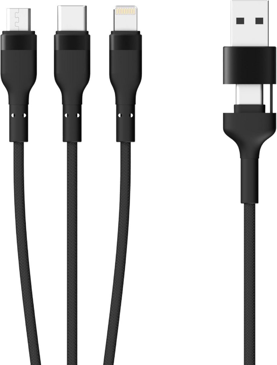 3-in-1 Oplaadkabel voor USB-C, Lightning en Micro USB - 60W Snel Opladen