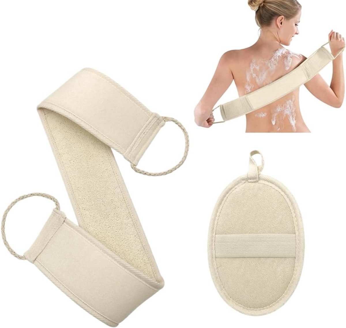 Natuurlijke Loofah Douche Set met Rugschrobber en Scrubhandschoen voor Exfoliëren