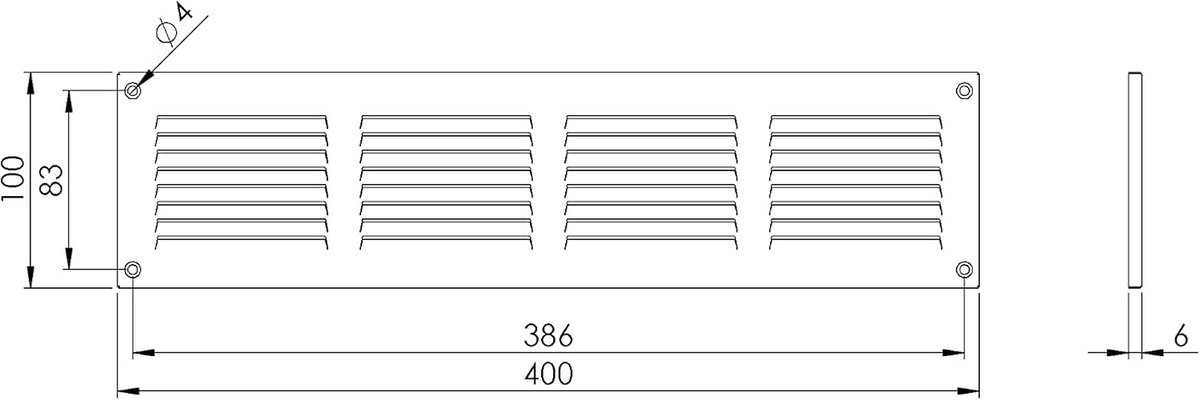 Ventilatierooster Wit Staal 400x100mm met Insectengaas