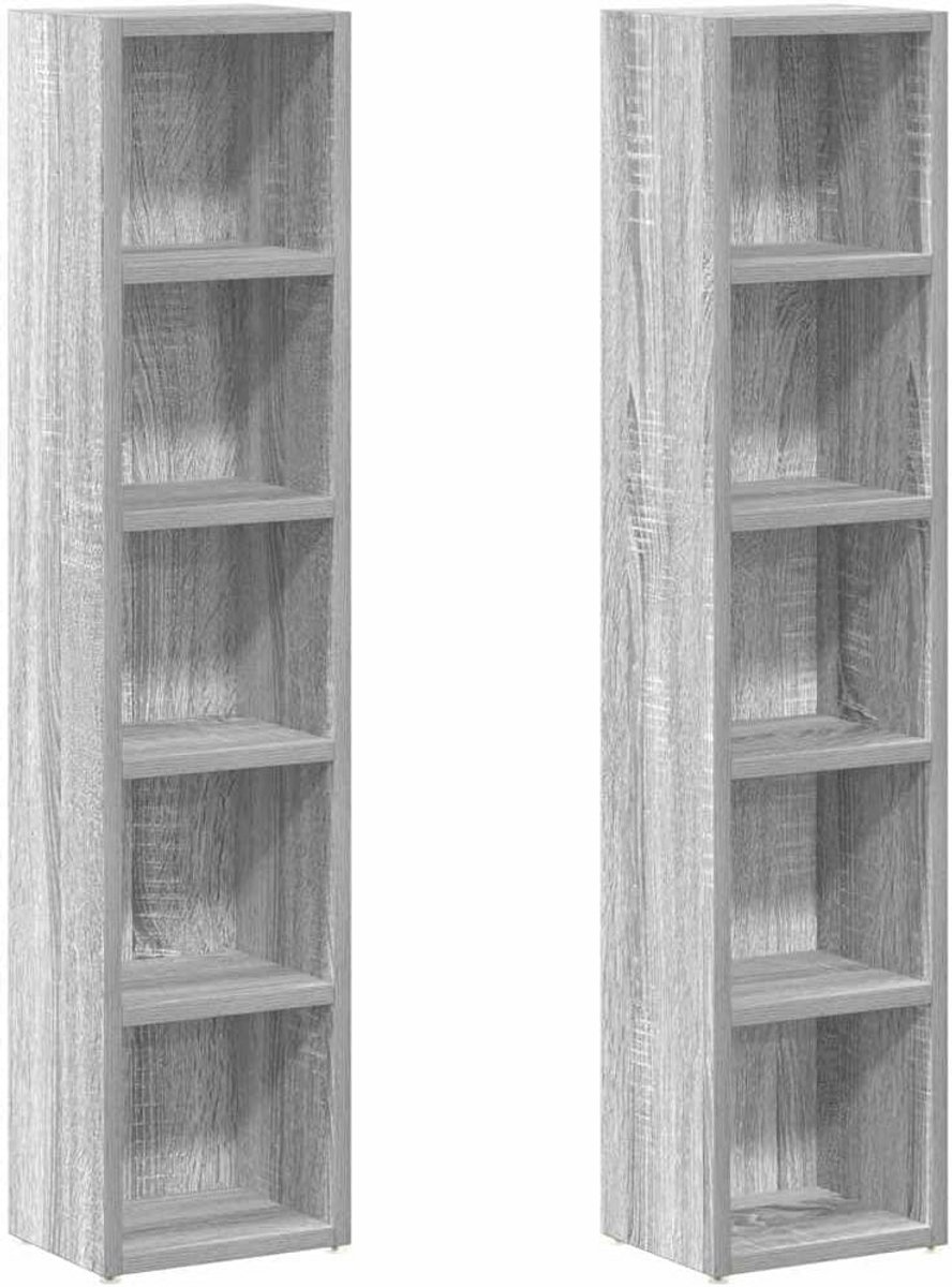 Set van 2 Smalle Hangkasten met 5 Vakken voor CD's en DVD's - Houtlook
