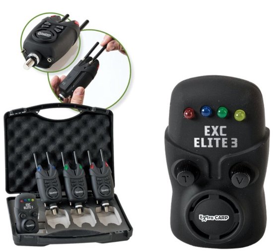EXC ELITE 3 Bite Alarm Set - 3+1 Beetmelder set voor Karpervissen - Inclusief Ontvanger en schroefbare Snag Ears van Merkloos — afbeelding 4