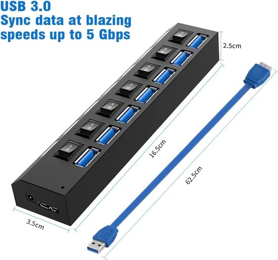 7-Poorts USB 3.0 Hub met 1 TB Externe Opslag — afbeelding 4