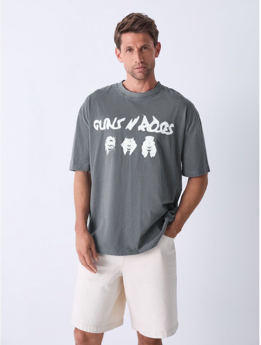 Next - Heren - Ruimvallend T-shirt met grafische bandprint - Grijs