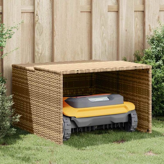 vidaXL - Garage - voor - robotmaaier - 86x90x52/57 - cm - poly - rattan - beige van Merkloos	 — afbeelding 4