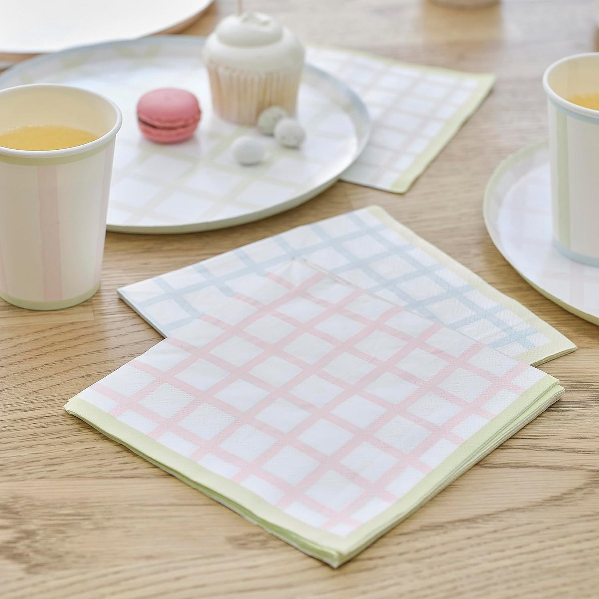 Pastel Gingham Papieren Servetten 16 Stuks Blauw Roze Pasen Feestdecoratie