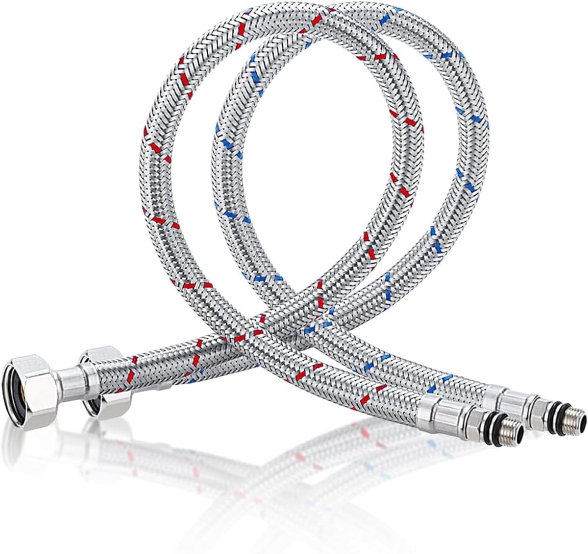 2x Flexibele Keukenkraan Aansluitslang 80 cm - G3/8 naar M10 - Rvs Buitenmantel