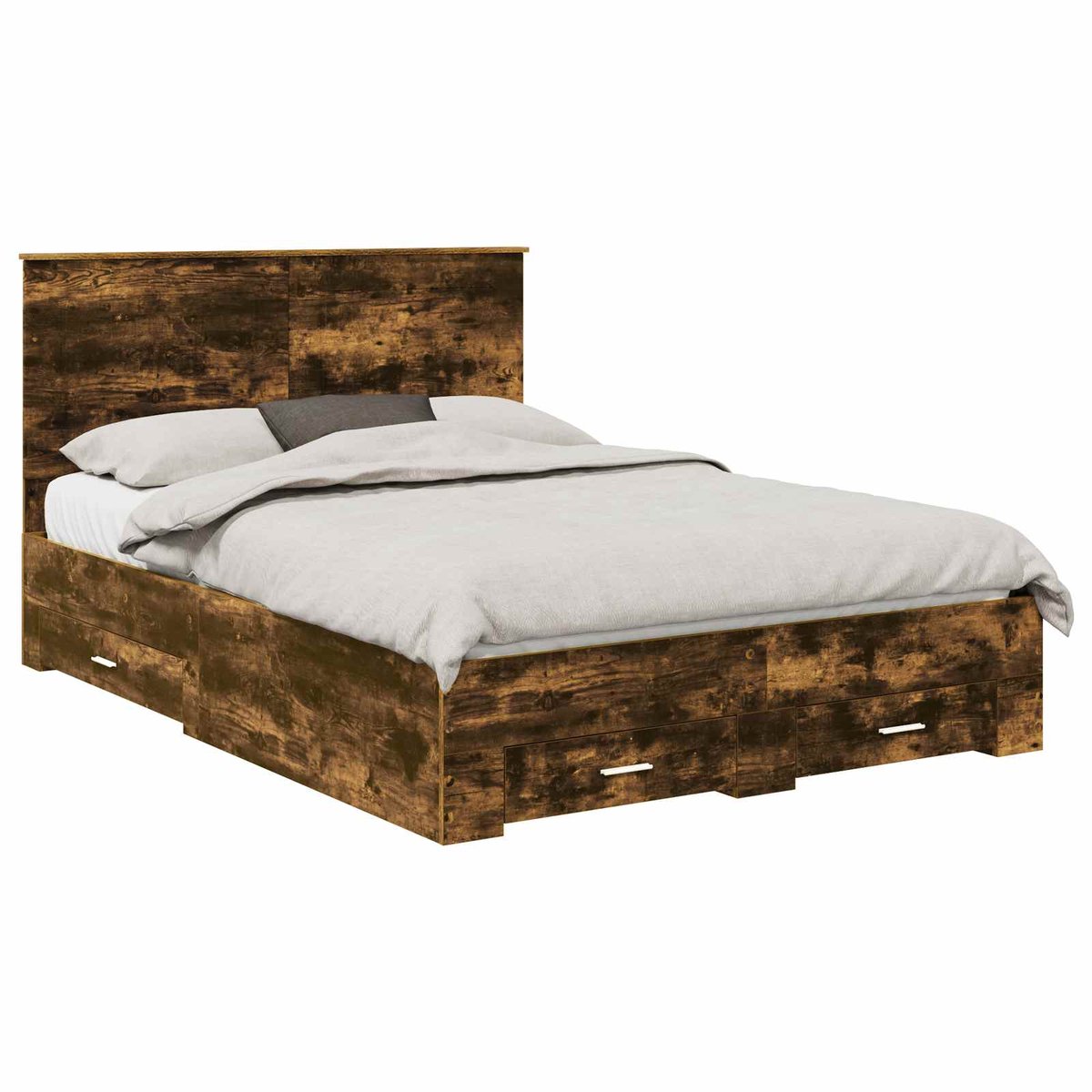 vidaXL - Bedframe - met - hoofdeinde - Rook - Eiken - 150 - x - 200 - cm - Bewerkt - hout