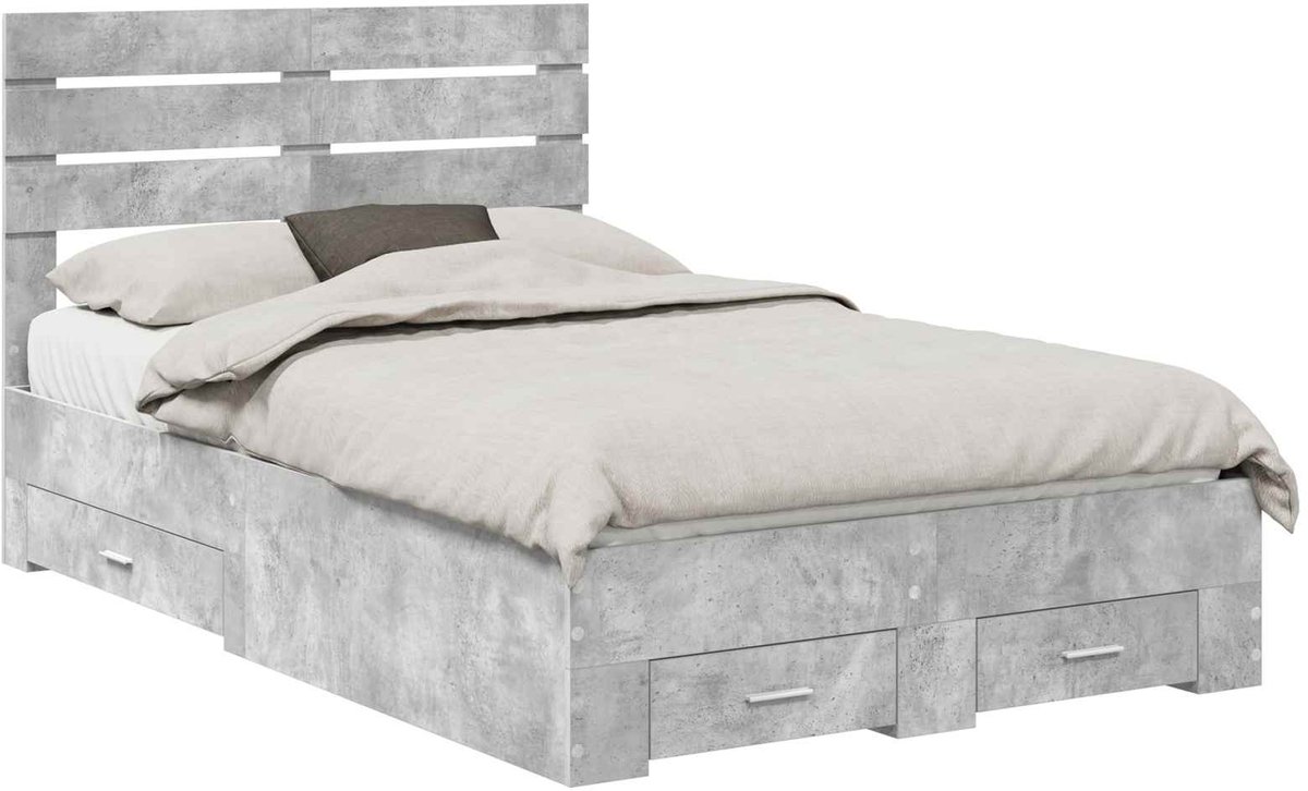 vidaXL - Bedframe - met - lade - met - hoofdeinde - met - opslag - Bewerkt - hout