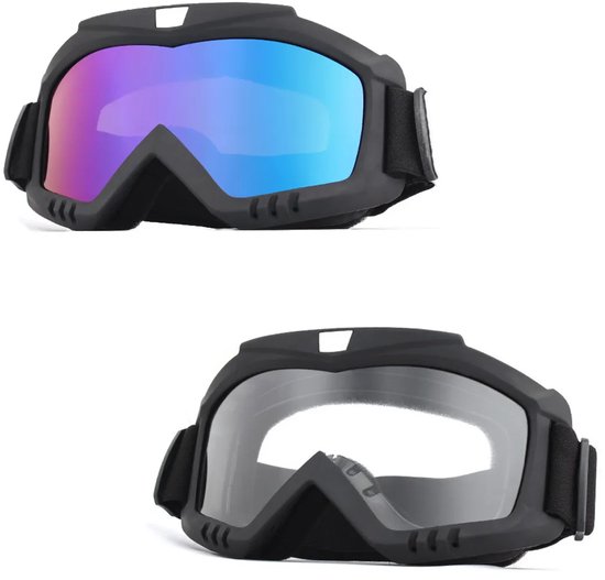 2-Pack Crossmotor & Motorbrillen – Winddicht voor Motorrijden - ATV - Ski en Race - Fietsbril - Sportbril - Sport Zonnebril