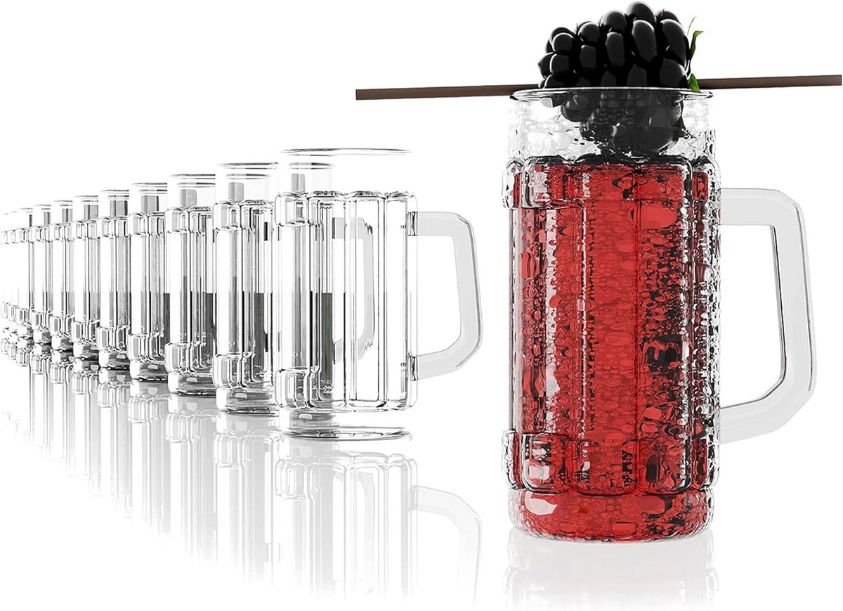 Set van 12 Mini Bierpul Shotglazen met Hendel voor Borrel en Digestief - 40 ml