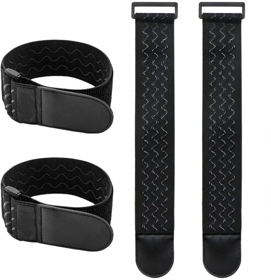 4 Stuks - Broekklemmen & Spanbanden - Elastische Broekklem Fiets 45.7cm (tot 85 cm) met Klittenband - Zwart - Nylon - Broekclip & Broekbinder voor Fietsers - Broekklem Fiets Vrouwen - Ideaal voor Been & Opbergen - Zwart - Voor fietsen, hardlopen