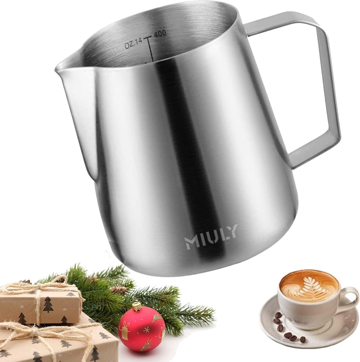 RVS Melkopschuimkan met Maatstreep - 420ml Opschuimkan voor Cappuccino en Latte Art