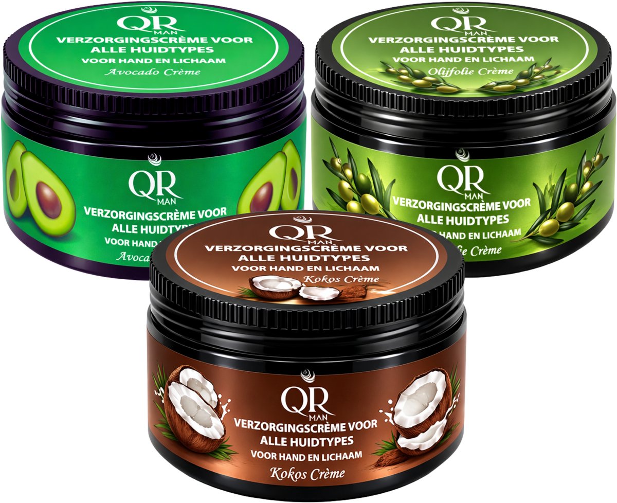 Verzorgingscreme - Bodycrème - QR-Man - Avocado, Olijfolie & Kokos - 250ml