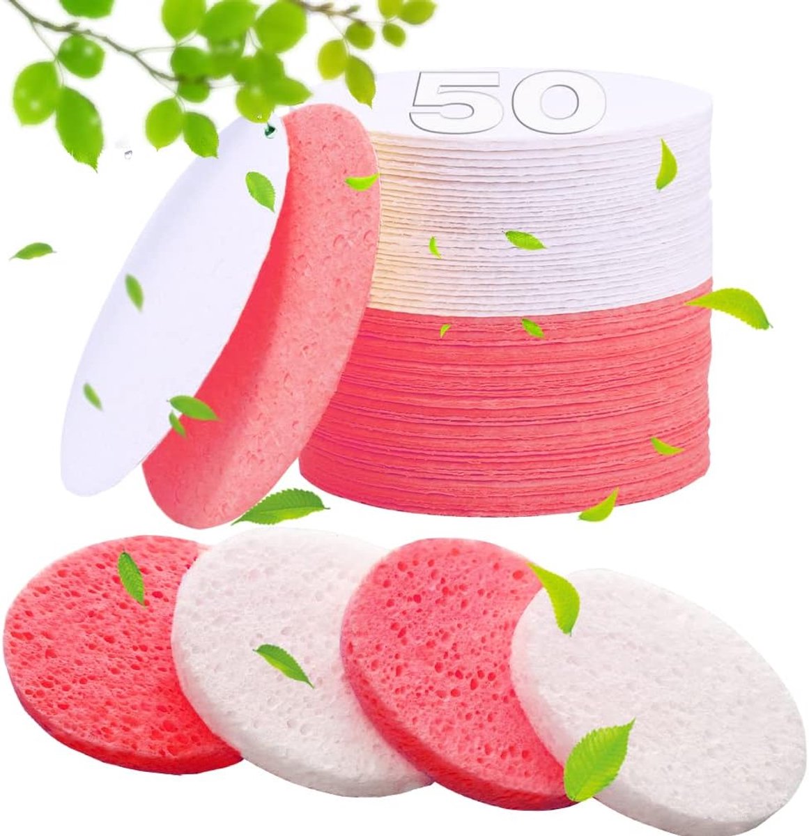 50 Stuks Gecomprimeerde Cellulose Gezichtssponzen voor Professionele Reiniging