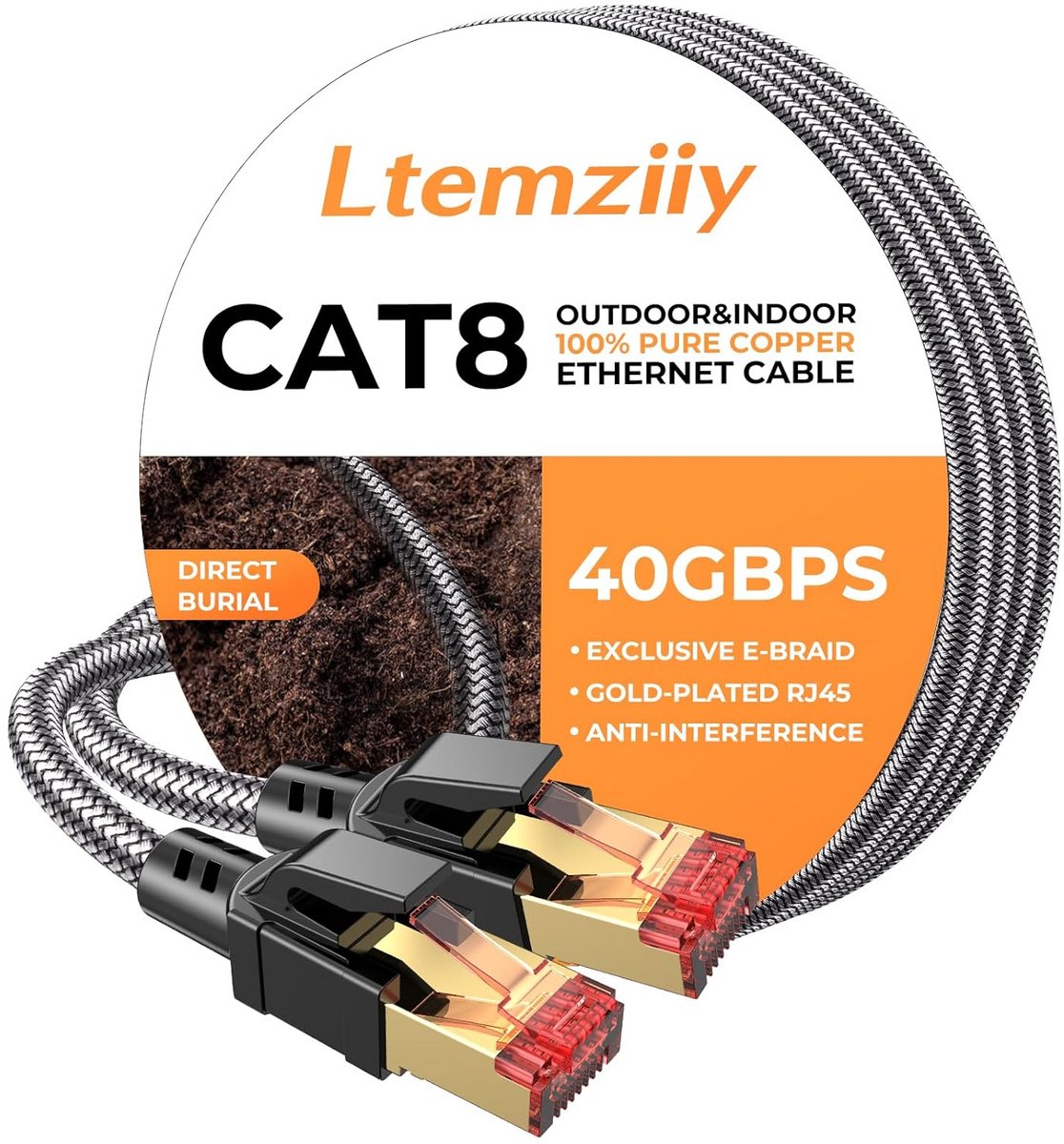 Cat8 Ethernet Kabel 30 Meter Gevlochten Plat High-Speed LAN Kabel RJ45 STP Afgeschermd