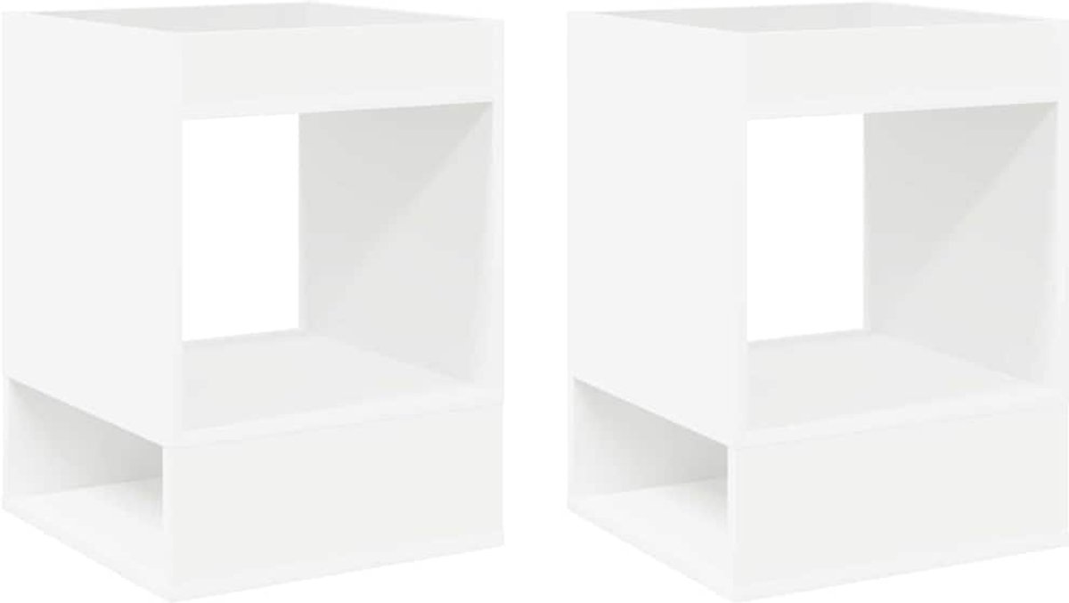 vidaXL Bijzettafel - 2 - st - Wit - 40 - x - 40 - x - 56 - cm - Bewerkt - hout