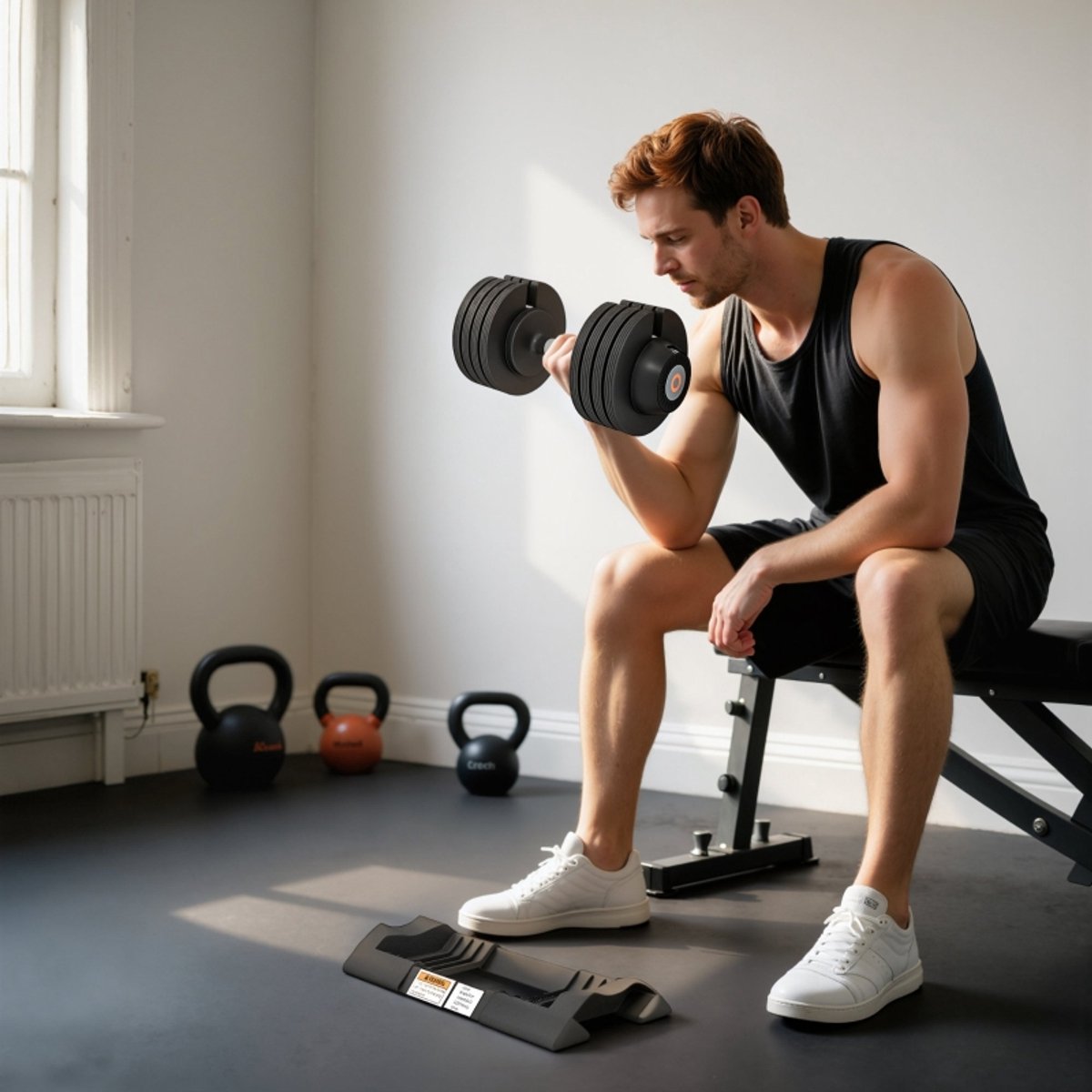 REDOM - Halterset - Verstelbaar gewicht - Met 12 halterschijven en 2 verchroomde stangen met stersluitingen - Voor thuis of sportschool - Kunststof en metaal - Zwart - 40 kg