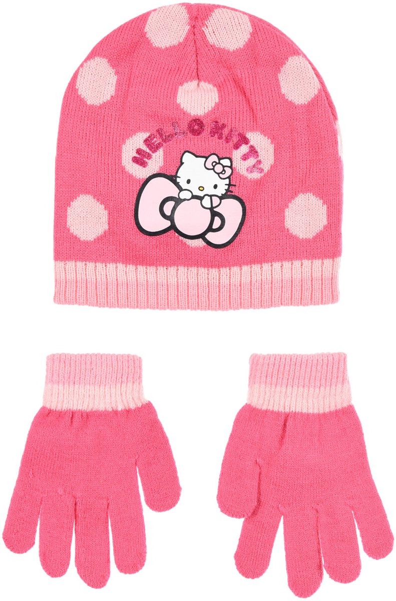 Hello Kitty Cute Dots Roze kindermuts + dashboardset 54 cm