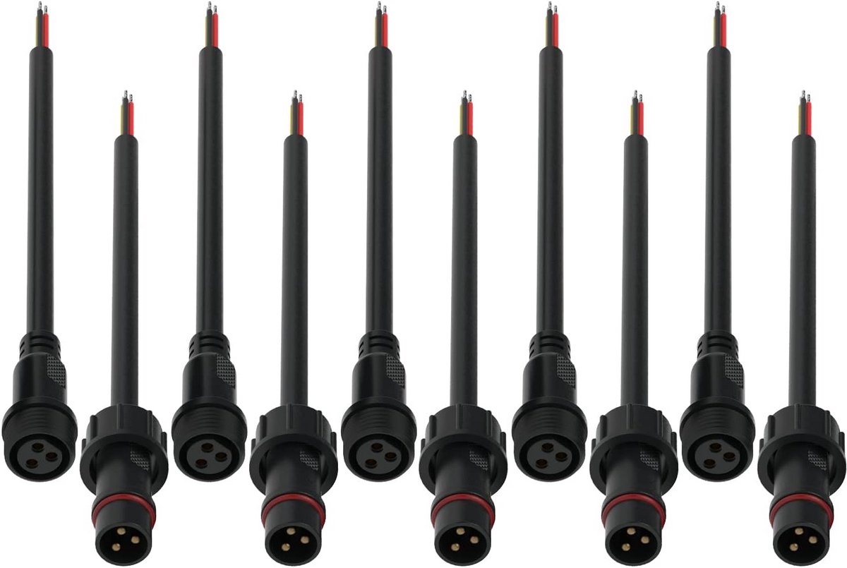 5 Paar 3-pins IP65 Waterdichte Elektrische Connectoren met 20cm Verlengkabels