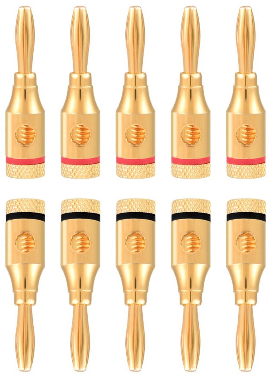 10 Stuks Vergulde Banaanstekkers (4mm) voor Luidsprekerkabels - Pure Koper Audio Connectoren