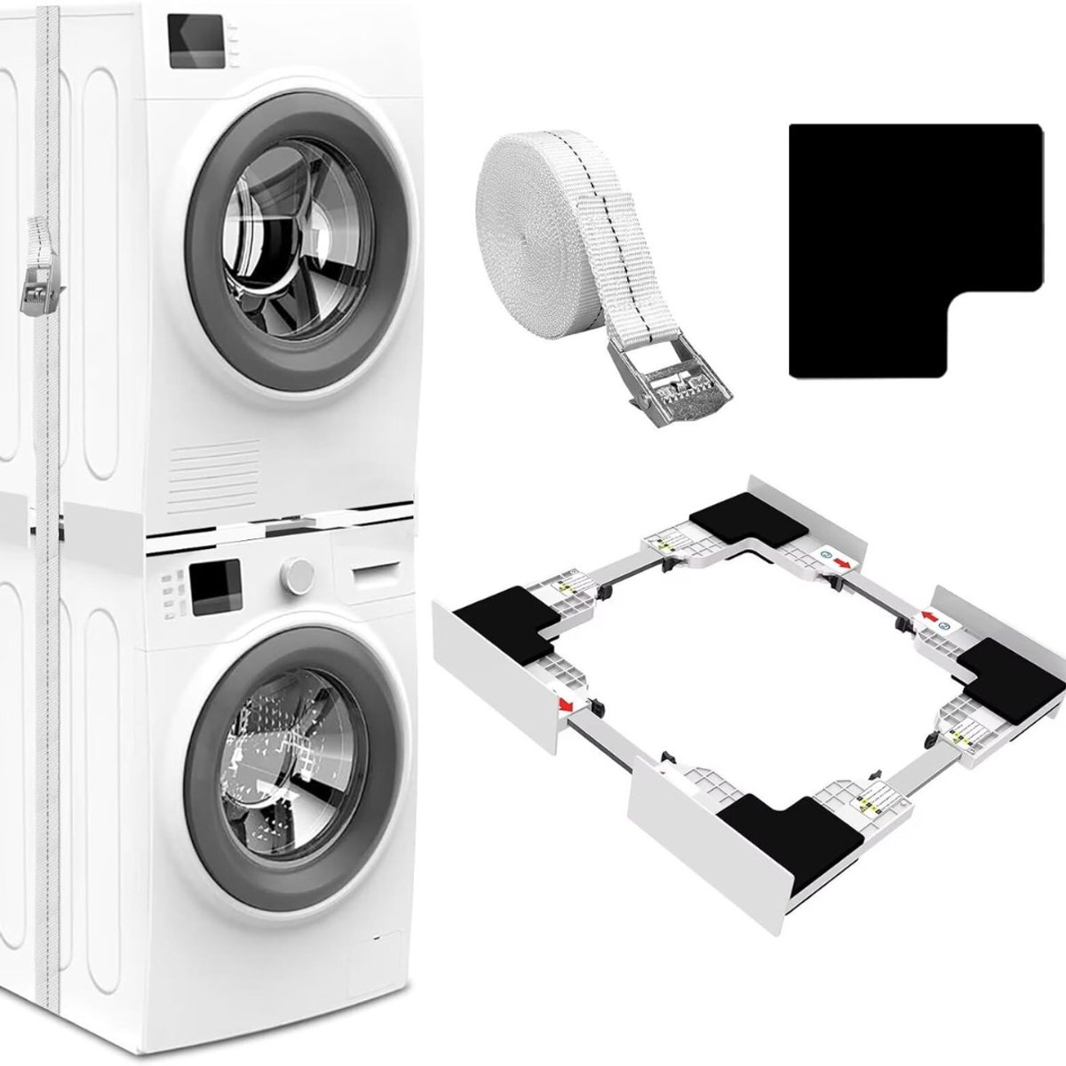 Swiphi® Stapelkit - Met Ratelkabel - Wasmachine en Droger - 46/66cm - Wit