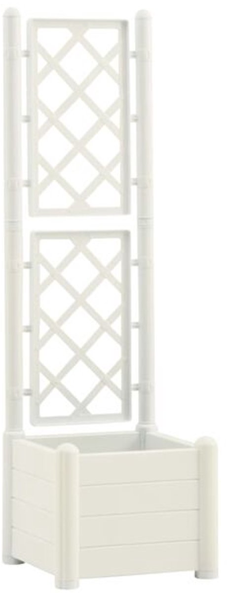 Plantenbak met klimrek - Bloembak - Weerbestendig - Met trellis - Buiten - Plantenrek - 30 Liter - Wit