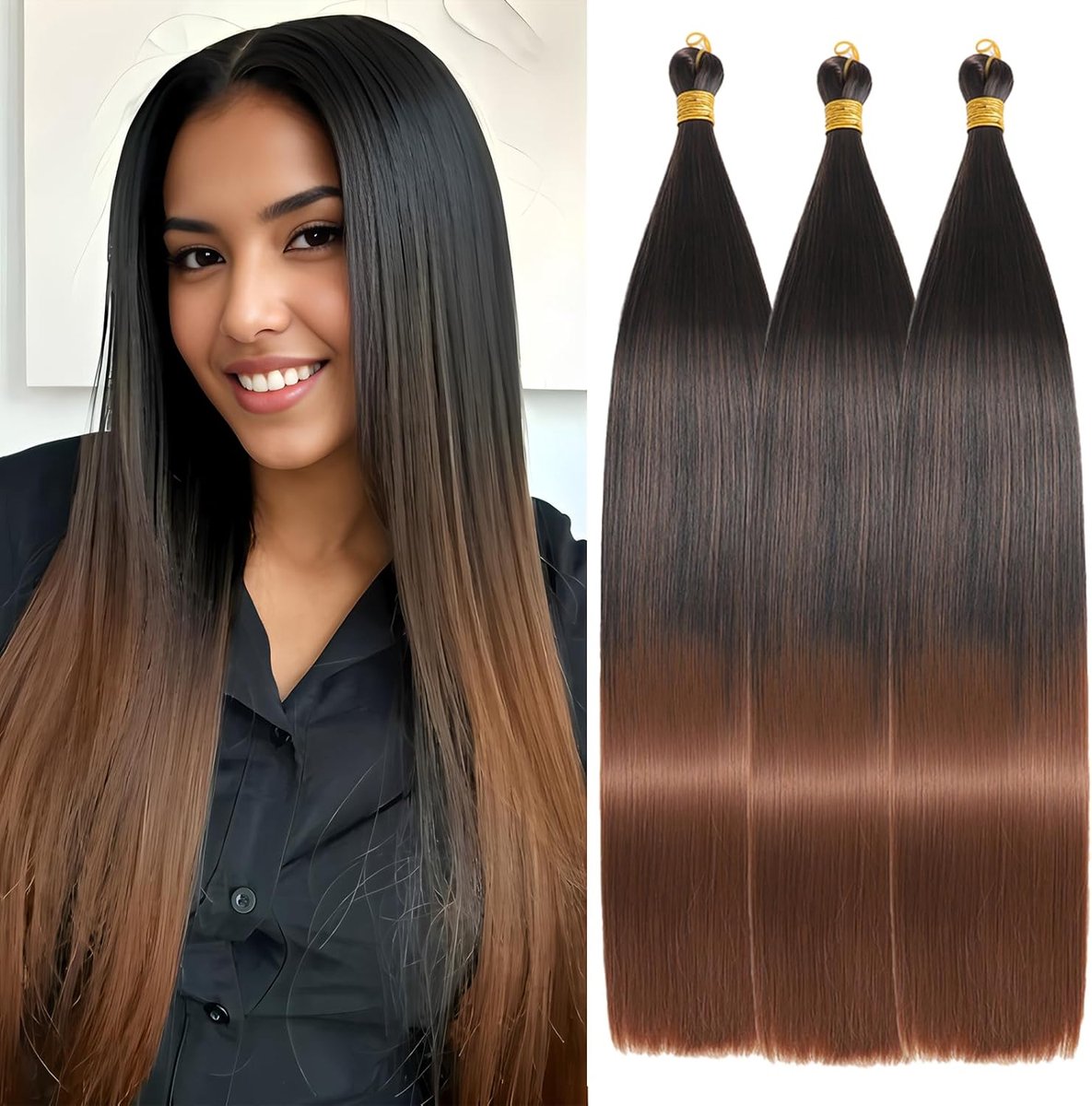 24 Inch Steil Synthetisch Vlechthaar - 150g in 3 Bundels voor Kroes- en Vlechtwerk
