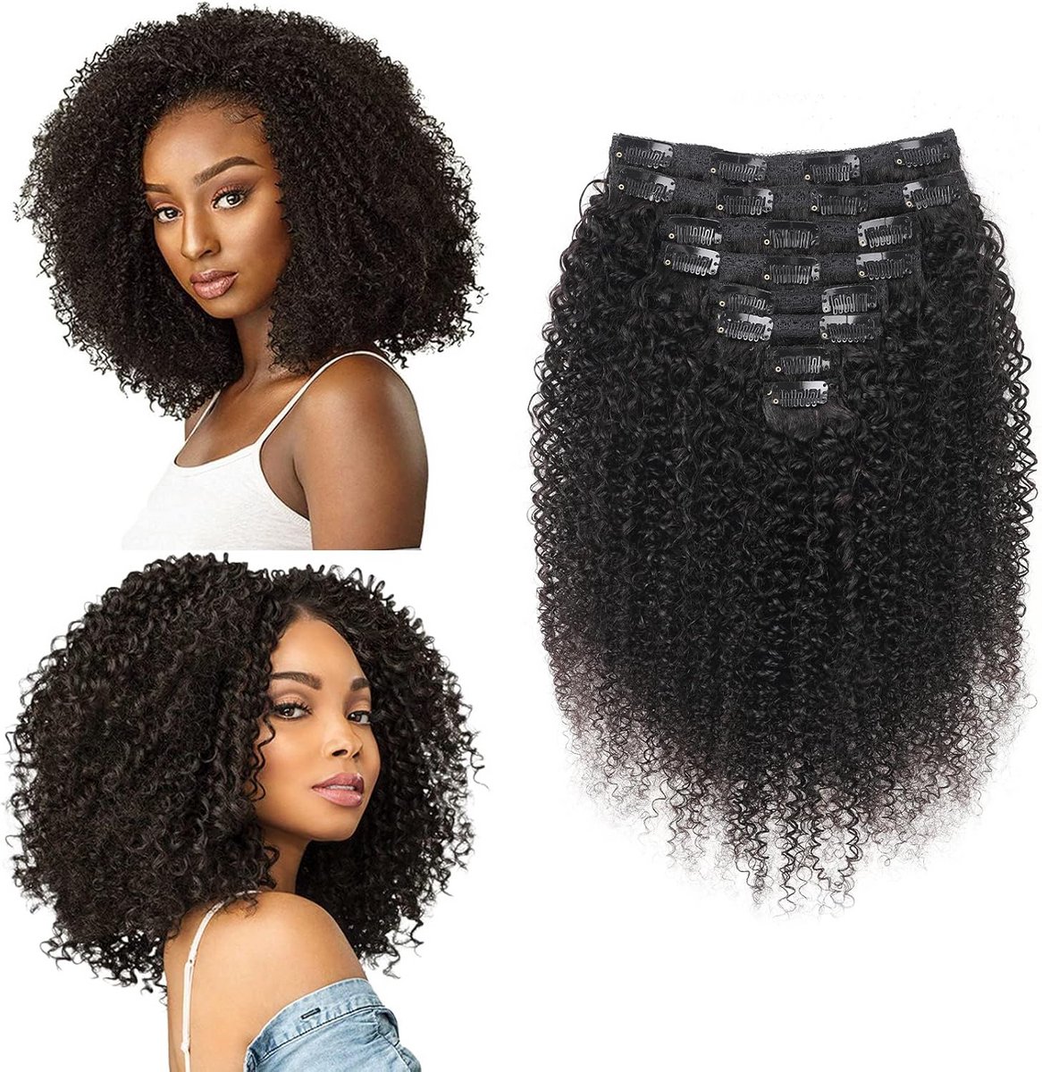 Clip-in extensions echt haar 8 delen 50cm 120 gram natuurzwart