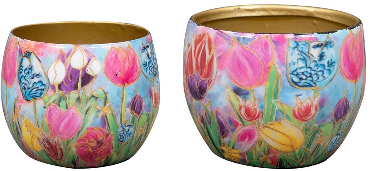 TS Collection - Pot Dutch beauty spring - Mini set van 2 - Metaal & Epoxy - Exclusieve woonitems voor binnen - Handgemaakt - Unieke print - Designed by Lammie