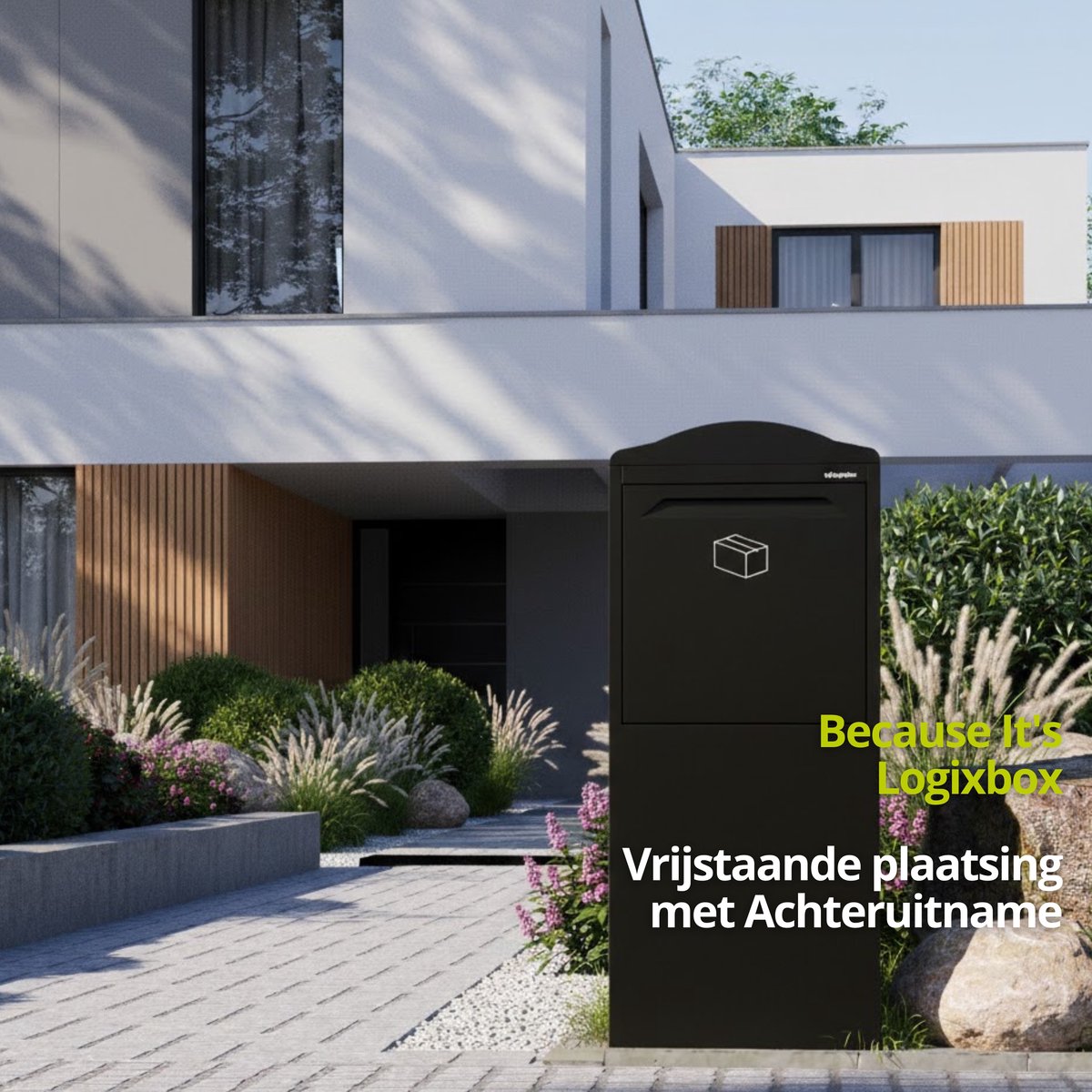 LOGIXBOX - Pakketbrievenbus - Frontbox Achteruitname - Zwart - 1.0 mm staal - Extra veilig 3puntsluiting - XXL Pakketten -- Géén Bouwpakket --