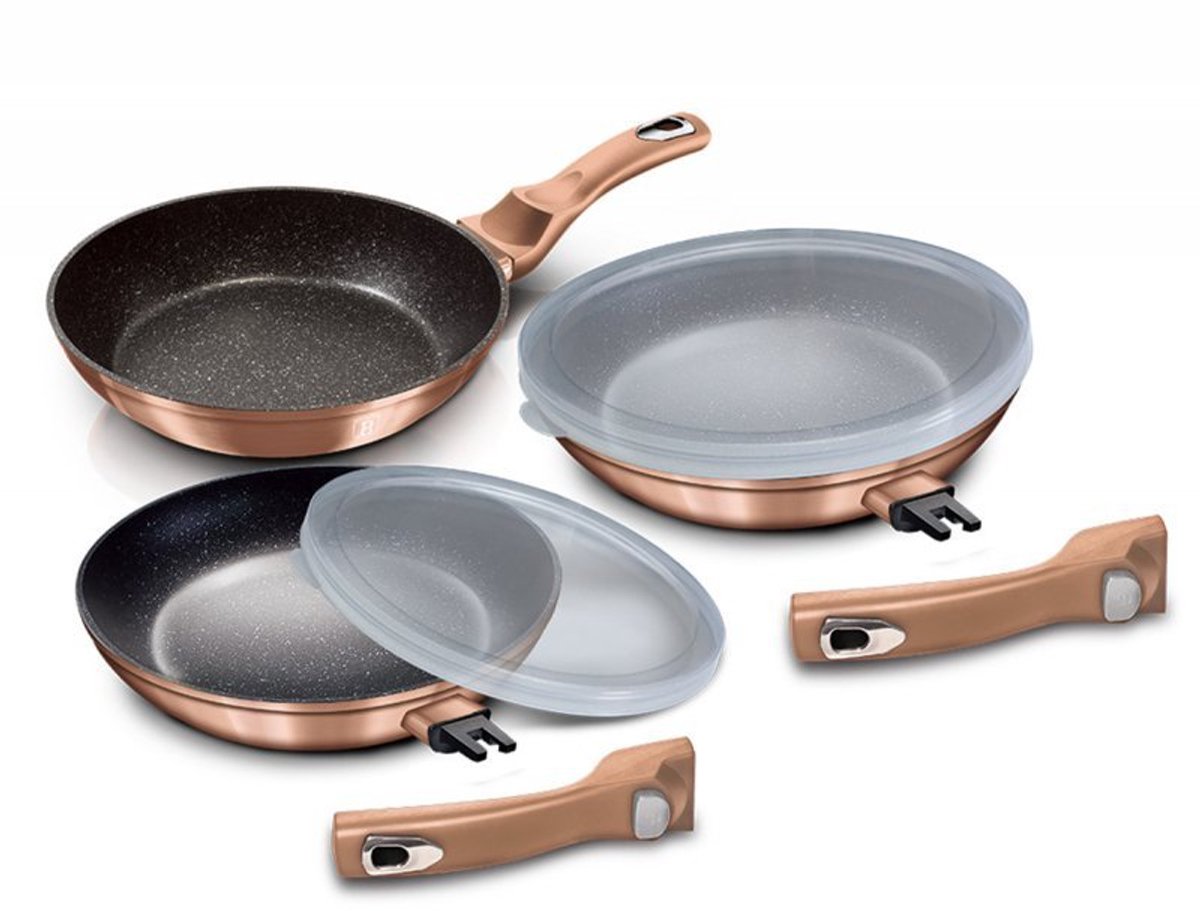 Berlinger Haus Rose Gold Edition - Granieten Koekenpannenset - 3 Stuks - Soft Touch Handgreep - Inductie Geschikt