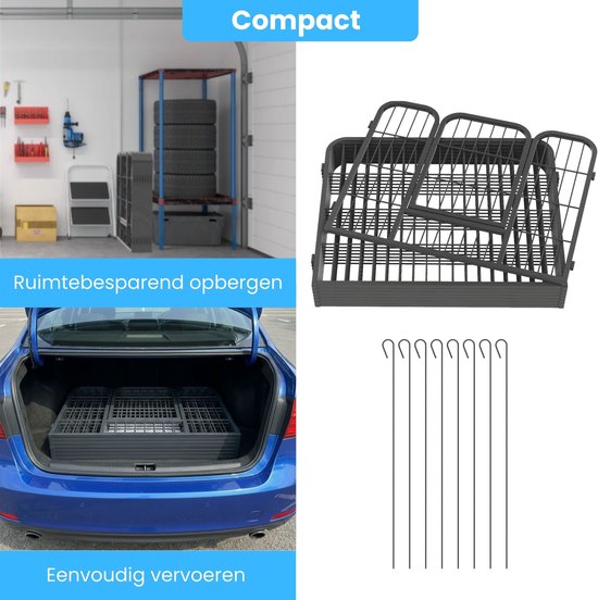 Compacte metalen puppyren, ruimtebesparend op te bergen en eenvoudig te vervoeren in een auto.