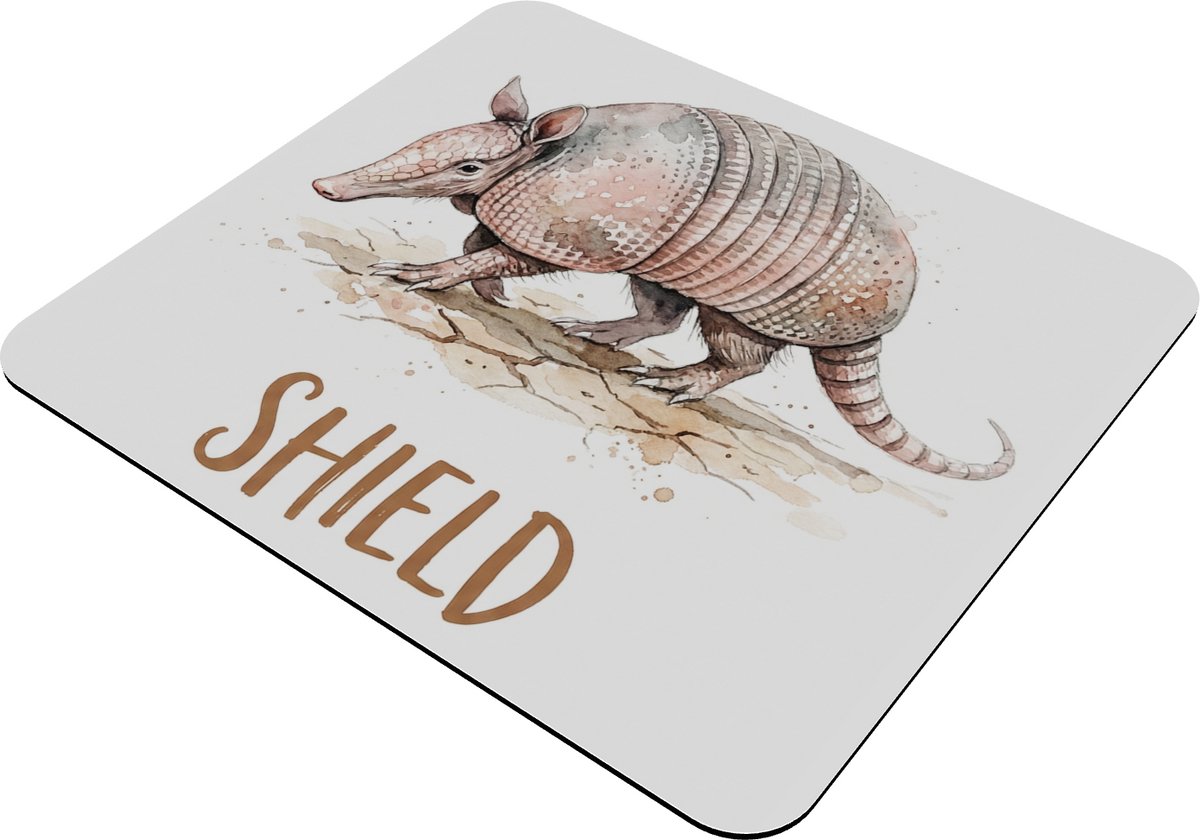 Muismat Gordeldier met tekst Shield - Watercolor Armadillo - 22x20 cm - Bureau Accessoire