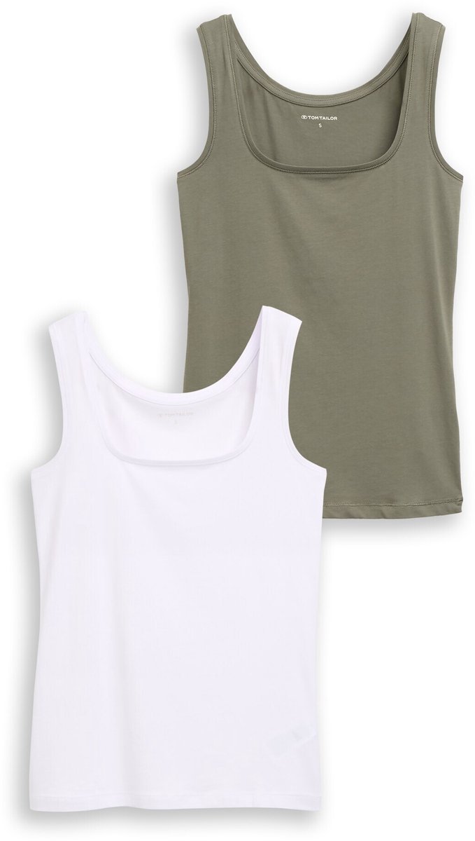 Tom Tailor - Basic top in een set van 2 - Maat XXXL - cloudy green